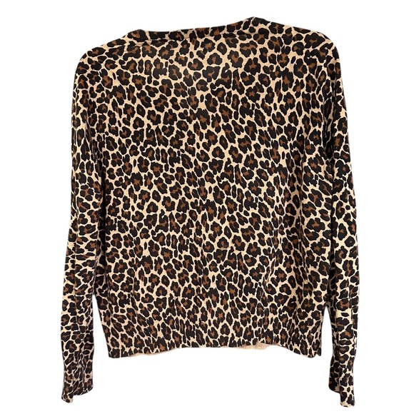 Lands End Womens XL Petite Leopard Print 100% Supima Cotton Cardigan Sweater - Picture 3 of 7